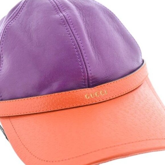 Gucci Cap Leather Cotton Purple Orange